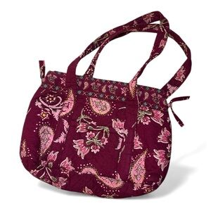 Y2K Quilted Cranberry & Pink Paisley Floral Snap Close Shoulder Tote Bag Travel